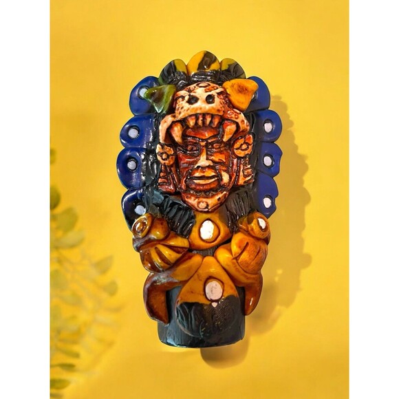 Aztec Mexican shot glass 3 oz clay stones Tribal man - Picture 1 of 13